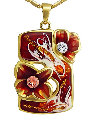 Hanessa Damen-Schmuck Set Halskette und Ohrringe Gold Vergoldet Strass-Steine Blume Rot Geschenk zu Weihnachten für die Frau/Freundin von Hanessa