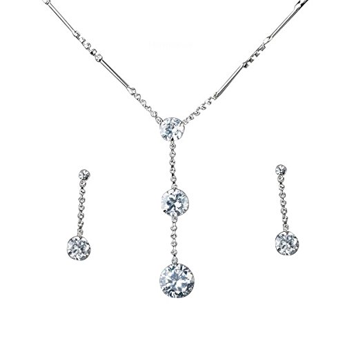 Hanessa Damen-Schmuck Set Tropfen Halskette u Ohrringe Platiniert Strass-Steine Silber Geschenk zu Weihnachten für die Frau / Freundin von Hanessa