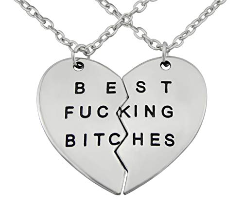 Hanessa Freundschafts-Halskette für Mädchen in Silber (2 Stück) Best Fucking Bitches Liebe Herz Damen-Schmuck von Hanessa