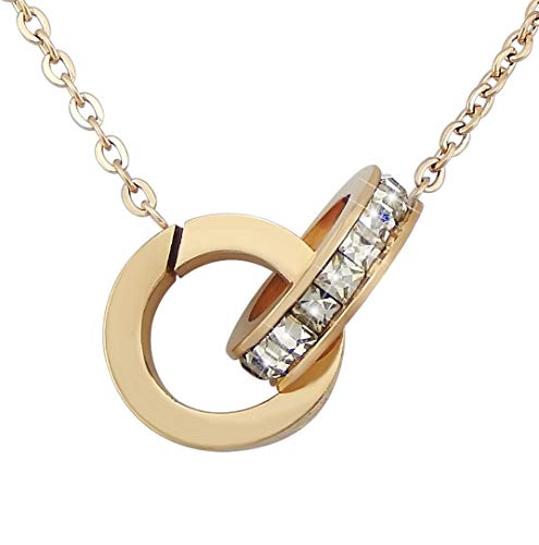 Hanessa Damen-Schmuck goldene Hals-kette mit Ring in Ring-Anhänger Edelstahl Vergoldet in Gold Geschenk zu Weihnachten für die Ehe-Frau/Freundin/Frauen von Hanessa