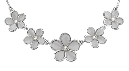 Hanessa Damen-Schmuck silberne Hals-kette Blumen-Anhänger Weiß-Gold Vergoldet in Silber mit Opal Schmuck-Steine Strass-Steinen Blüte Geschenk zu Weihnachten für die Ehe-Frau/Freundin/Frauen von Hanessa