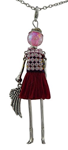 Hanessa Damen-Schmuck silberne Hals-kette mit Puppe-Anhänger Zinklegierung in Silber mit Engel-Flügel und rosa Kleid Strass-Steine-Geschenk zu Weihnachten für die Ehe-Frau / Freundin / Frauen von Hanessa