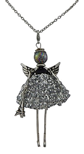 Hanessa Damen-Schmuck silberne Hals-kette mit Puppe mit Engel-Flügel-Anhänger Zinklegierung in Silber mit Eifelturm und hellen Kleid Geschenk zu Weihnachten für die Ehe-Frau / Freundin / Frauen von Hanessa