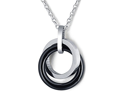 Hanessa Damen-Schmuck silberne Hals-kette mit Ring in Ring-Anhänger Edelstahl Keramik in Silber/Schwarz Geschenk zu Weihnachten für die Ehe-Frau/Freundin/Frauen von Hanessa