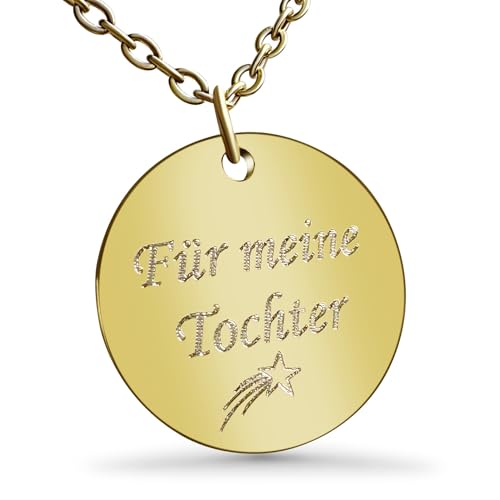 Hanessa Personalisierte Kette mit Gravur Edelstahl 50 cm mit Anhänger rund in gold - Personalisierte Halskette für Männer und Frauen - Personalisierter Schmuck Damen Herren von Hanessa
