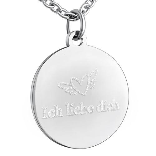 Hanessa Personalisierte Kette mit Gravur Edelstahl 50 cm mit Anhänger rund in silber - Personalisierte Halskette für Männer und Frauen - Personalisierter Schmuck Damen Herren von Hanessa