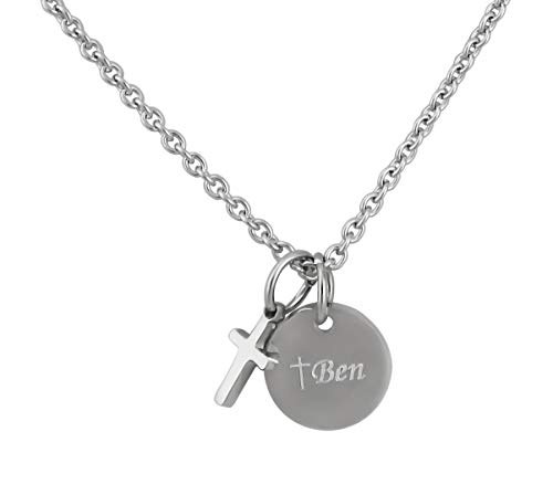 Hanessa Personalisierte Kette mit Gravur Edelstahl 50 cm mit Anhänger Kreuz rund in silber - Personalisierte Halskette für Männer und Frauen - Personalisierter Schmuck Damen Herren von Hanessa