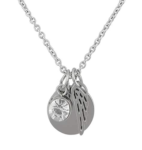 Hanessa Personalisierte Kette mit Gravur Edelstahl 50 cm mit Anhänger Flügel mit Strass-Stein in silber - Personalisierte Halskette für Frauen - Personalisierter Schmuck Damen Kettenanhänger von Hanessa