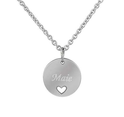 Hanessa Personalisierte Kette mit Gravur Edelstahl 50 cm mit Anhänger Herz rund in silber - Personalisierte Halskette für Männer und Frauen - Personalisierter Schmuck Damen Herren von Hanessa