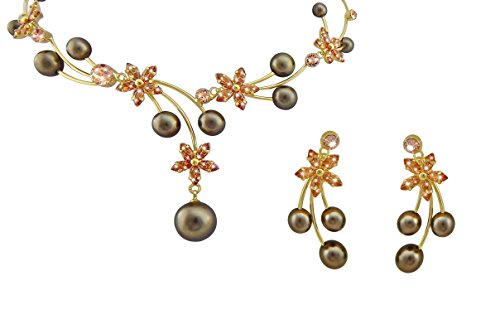 Hanessa Elegantes Damen Schmuck-Set Blumen & Perlen – Optik Halskette & Ohrringe Vergoldet Kristall-Steine Geschenk zu Weihnachten für die Ehe-Frau/Freundin/Frauen von Hanessa