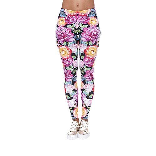 Hanessa Frauen Leggins Bedruckte Leggings Hose Frühling Sommer Kleidung Bunte Blumen Rosen Tulpen L86 Geschenk für Mädchen zu Weihnachten von Hanessa