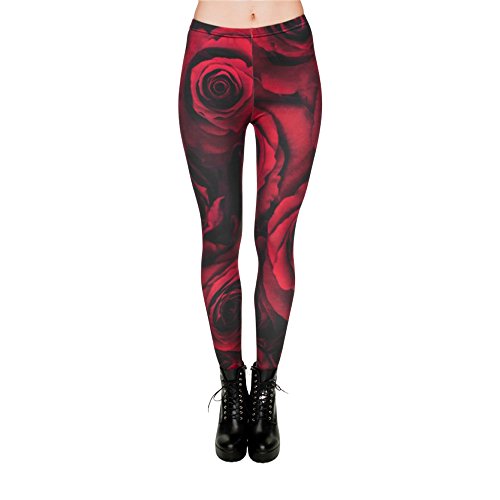 Hanessa Frauen Leggins Bedruckte Leggings Hose Frühling Sommer Kleidung Rose in Rot Rote Rosen Blumen L67 Geschenk für Mädchen zu Weihnachten von Hanessa