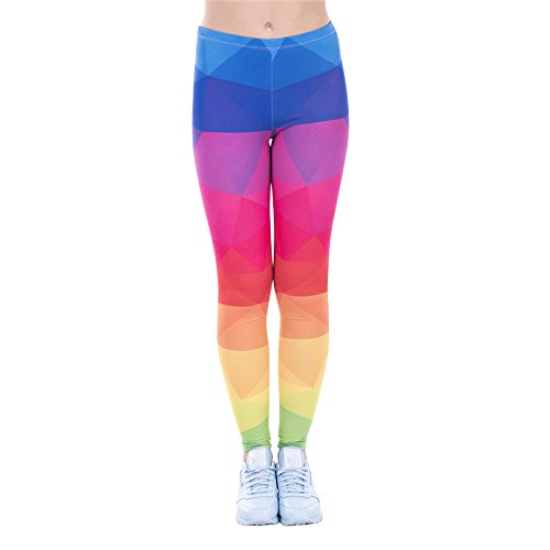 Hanessa Frauen Leggins Rot Blau Gelb Bedruckte Leggings Hose Frühling Sommer Kleidung Regenbogen-Farben L58 Geschenk für Mädchen zu Weihnachten von Hanessa