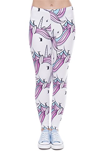 Hanessa Frauen Leggins Weiß Rosa Bedruckte Leggings Hose Frühling Sommer Kleidung Einhorn L49 Geschenk für Mädchen zu Weihnachten von Hanessa