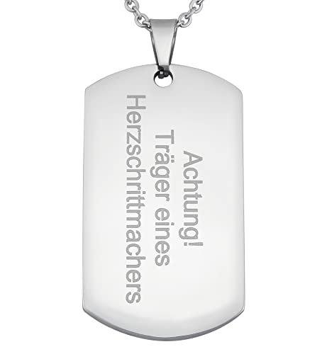 Hanessa Personalisierte Kette mit Gravur Edelstahl 50 cm mit Anhänger Dog Tag Herzschrittmacher in silber - Personalisierte Halskette für Männer und Frauen - Personalisierter Schmuck Damen Herren von Hanessa