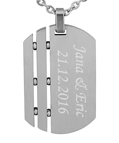 Hanessa Personalisierte Kette mit Gravur Edelstahl 50 cm mit Anhänger Dog Tag Erkennungsmarke in silber - Personalisierte Halskette für Männer und Frauen - Personalisierter Schmuck Damen Herren von Hanessa