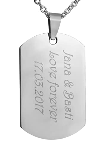 Hanessa Personalisierte Kette mit Gravur Edelstahl 50 cm mit Anhänger Dog Tag Erkennungsmarke in silber - Personalisierte Halskette für Männer und Frauen - Personalisierter Schmuck Damen Herren von Hanessa