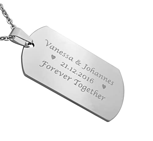 Hanessa Personalisierte Kette mit Gravur Edelstahl 50 cm mit Anhänger Dog Tag einseitig in silber - Personalisierte Halskette für Männer und Frauen - Personalisierter Schmuck Damen Herren von Hanessa