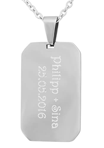 Hanessa Personalisierte Kette mit Gravur Edelstahl 50 cm mit Anhänger Dog Tag Erkennungsmarke in silber - Personalisierte Halskette für Männer und Frauen - Personalisierter Schmuck Damen Herren von Hanessa