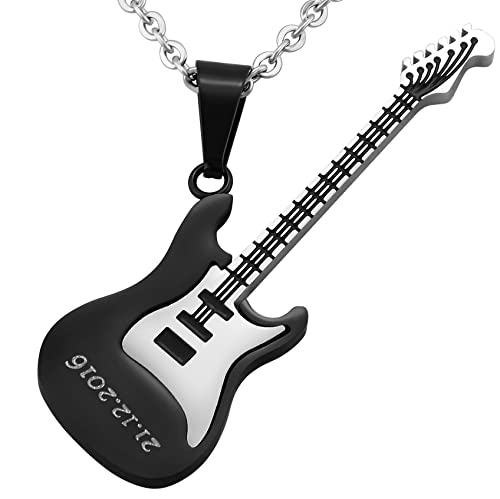 Hanessa Personalisierte Kette mit Gravur Edelstahl 50 cm mit Anhänger E-Gitarre für Musiker in schwarz - Personalisierte Halskette für Männer und Frauen - Personalisierter Schmuck Damen Herren von Hanessa