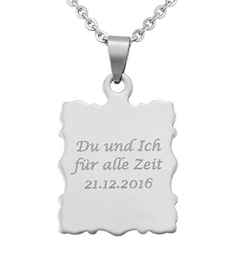 Hanessa Personalisierte Kette mit Gravur Edelstahl 50 cm mit Anhänger Pergament Papier in silber - Personalisierte Halskette für Männer und Frauen - Personalisierter Schmuck Damen Herren von Hanessa