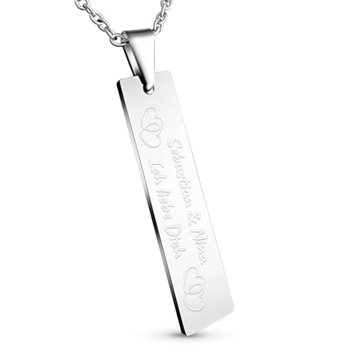 Hanessa Personalisierte Kette mit Gravur Edelstahl 50 cm mit Anhänger Rechteck Stab in silber - Personalisierte Halskette für Männer und Frauen - Personalisierter Schmuck Damen Herren von Hanessa