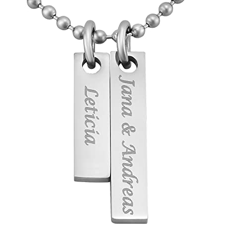 Hanessa Personalisierte Kette mit Gravur Edelstahl 50 cm mit Anhänger Rechteck 2 Gravurplatten in silber - Personalisierte Halskette für Männer und Frauen - Personalisierter Schmuck Damen Herren von Hanessa