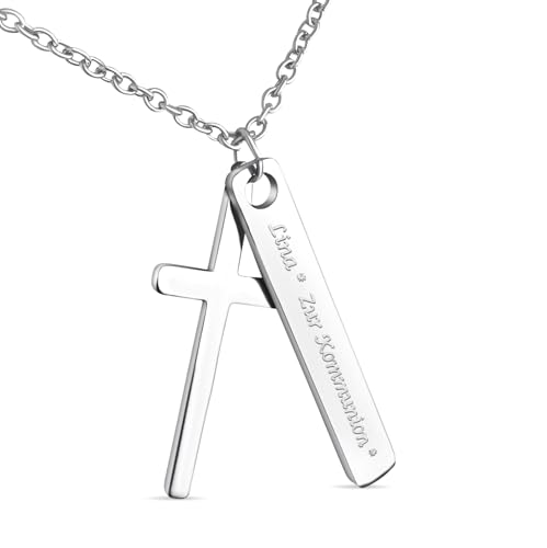 Hanessa Personalisierte Kette mit Gravur Edelstahl 50 cm mit Anhänger Kreuz Rechteck in silber - Personalisierte Geschenke für Kinder und Erwachsene - Halskette Damen Herren Mädchen Jungen von Hanessa