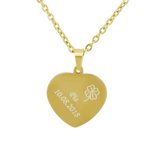 Hanessa Personalisierte Kette mit Gravur Edelstahl 50 cm mit Anhänger Herz in gold - Personalisierte Halskette für Frauen - Personalisierter Schmuck Damen Kettenanhänger von Hanessa