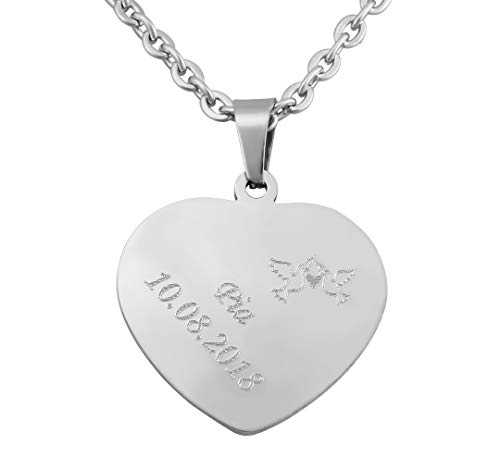 Hanessa Personalisierte Kette mit Gravur Edelstahl 50 cm mit Anhänger Herz in silber - Personalisierte Halskette für Frauen - Personalisierter Schmuck Damen Kettenanhänger von Hanessa