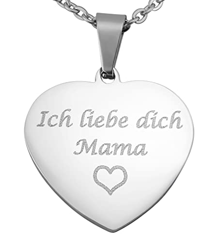 Hanessa Personalisierte Kette mit Gravur Edelstahl 50 cm mit Anhänger "Ich liebe dich Mama" Herz in silber - Personalisierte Halskette für Frauen - Personalisierter Schmuck Damen Kettenanhänger von Hanessa