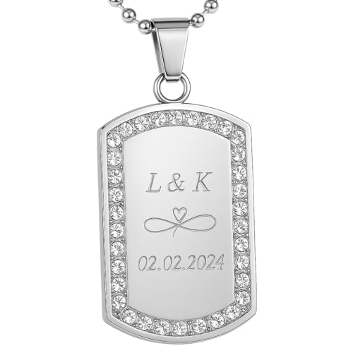 Hanessa Personalisierte Kette mit Gravur Edelstahl 50 cm mit Anhänger Dog Tag mit Strass-Stein in silber - Personalisierte Halskette für Frauen - Personalisierter Schmuck Damen Kettenanhänger von Hanessa