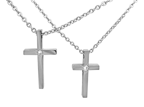 Hanessa 2 Stück Personalisierte Kette mit Gravur Edelstahl 47 cm mit Anhänger Kreuz Set in silber - Personalisierte Geschenke für Damen Herren Freundin Freund - Partner Halskette für Sie und Ihn von Hanessa