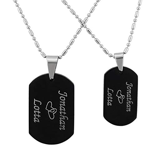 Hanessa 2 Stück Personalisierte Kette mit Gravur Edelstahl 44 cm mit Anhänger Dog Tag Erkennungsmarke in schwarz - Personalisierte Geschenke Damen Herren Freundin Freund - Partner Halskette Sie Ihn von Hanessa