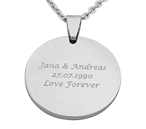 Hanessa Personalisierte Kette mit Gravur Edelstahl 50 cm mit Anhänger rund in silber - Personalisierte Halskette für Männer und Frauen - Personalisierter Schmuck Damen Herren von Hanessa