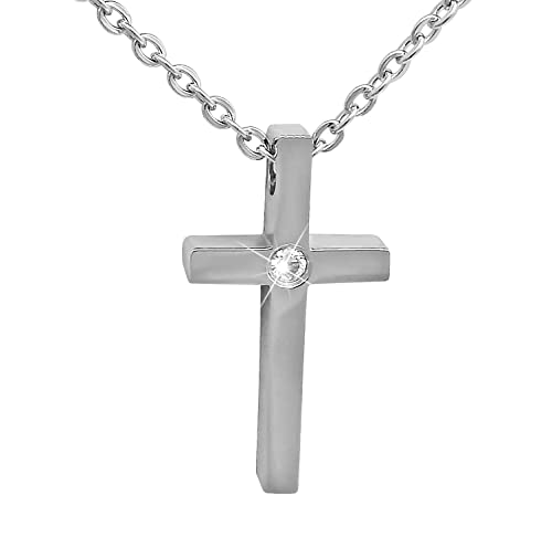 Hanessa Personalisierte Kette mit Gravur Edelstahl 47 cm mit Anhänger Kreuz klein in silber - Personalisierte Halskette für Frauen - Personalisierter Schmuck Damen Kettenanhänger von Hanessa