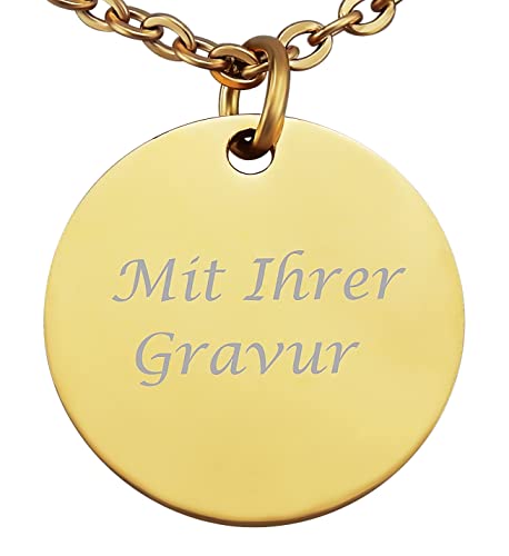 Hanessa Personalisierte Kette mit Gravur Edelstahl 47 cm mit Anhänger rund in gold - Personalisierte Halskette für Männer und Frauen - Personalisierter Schmuck Damen Herren von Hanessa