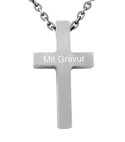 Hanessa Personalisierte Kette mit Gravur Edelstahl 49 cm mit Anhänger Kreuz in silber - Personalisierte Halskette für Männer und Frauen - Personalisierter Schmuck Damen Herren von Hanessa