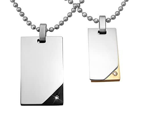 Hanessa 2 Stück Personalisierte Kette mit Gravur Edelstahl 50 und 60 cm mit Anhänger Dog Tag mit Stein in silber schwarz gold - Personalisierte Geschenke für Damen Herren Freundin Freund von Hanessa