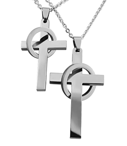 Hanessa 2 Stück Personalisierte Kette mit Gravur Edelstahl 50 cm mit Anhänger Kreuz mit Datum in silber - Personalisierte Geschenke für Damen Herren Freundin Freund - Partner Halskette Sie und Ihn von Hanessa