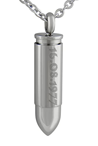 Hanessa Personalisierte Kette mit Gravur Edelstahl 50 cm mit Anhänger "Pistolen Kugel " Patrone zum Aufschrauben in silber - Personalisierte Halskette für Männer und Frauen - Personalisierter Schmuck von Hanessa