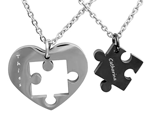 Hanessa Personalisierte Puzzle-Herz-Halskette für Paare – Edelstahl Partnerketten mit Gravur, Kette mit Gravur, Set aus 2 Teilen, Geschenk für Paare, beste Freunde, die Freundin zu Weihnachten von Hanessa