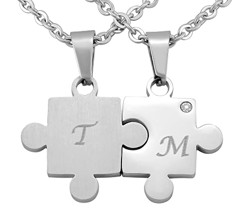 Hanessa Personalisierte Kette mit Gravur Edelstahl 50 cm mit Anhänger Herz Puzzle in silber - Personalisierte Halskette für Freundin oder Freund - Personalisierter Schmuck Freundschaft von Hanessa