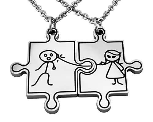 Hanessa 2 Stück Personalisierte Kette mit Gravur Edelstahl 50 cm mit Anhänger Puzzle Teil mit Paar in silber - Personalisierte Geschenke für Damen Herren Freundin Freund - Partner Halskette Sie Ihn von Hanessa