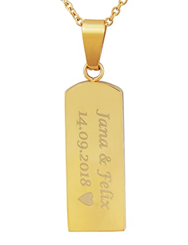 Hanessa Personalisierte Kette mit Gravur Edelstahl 50 cm mit Anhänger Dog Tag Erkennungsmarke in gold - Personalisierte Halskette für Männer und Frauen - Personalisierter Schmuck Damen Herren von Hanessa