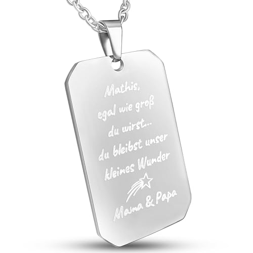 Hanessa Personalisierte Dog Tag Kette mit Gravur in silber - Hundemarke mit Gravur Edelstahl 50 cm - Personalisierte Kette mit Namen Herren - Erkennungsmarke Männer Halskette Dog Tag von Hanessa