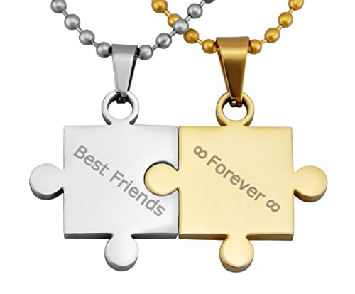 Hanessa 2 Stück Personalisierte Kette mit Gravur Edelstahl 50 cm mit Anhänger Puzzle Teil in silber gold - Personalisierte Geschenke für Damen Herren Freundin Freund - Partner Halskette für Sie Ihn von Hanessa