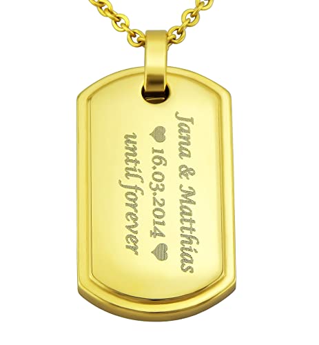 Hanessa Personalisierte Kette mit Gravur Edelstahl 50 cm mit Anhänger Dog Tag Erkennungsmarke in gold - Personalisierte Halskette für Männer und Frauen - Personalisierter Schmuck Damen Herren von Hanessa