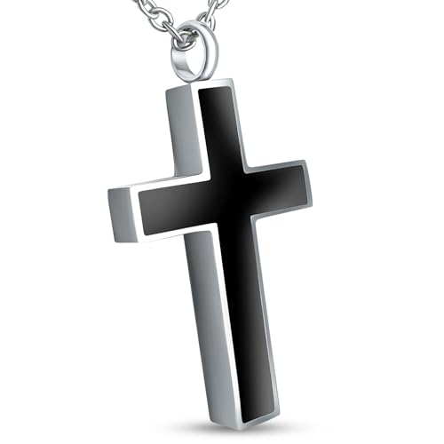 Hanessa Personalisierte Kette mit Gravur Edelstahl 50 cm mit Anhänger Kreuz Rückseite matt in silber schwarz - Personalisierte Halskette für Männer und Frauen - Personalisierter Schmuck Damen Herren von Hanessa