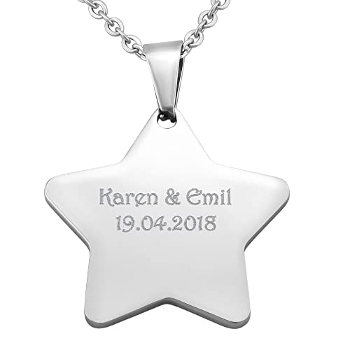 Hanessa Personalisierte Kette mit Gravur Edelstahl 50 cm mit Anhänger Stern in silber - Personalisierte Geschenke für Kinder und Erwachsene - Halskette Damen Herren Mädchen Jungen von Hanessa